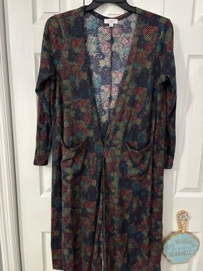 LulaRoe Long Open Cardigan with Multicolor Dot Pattern